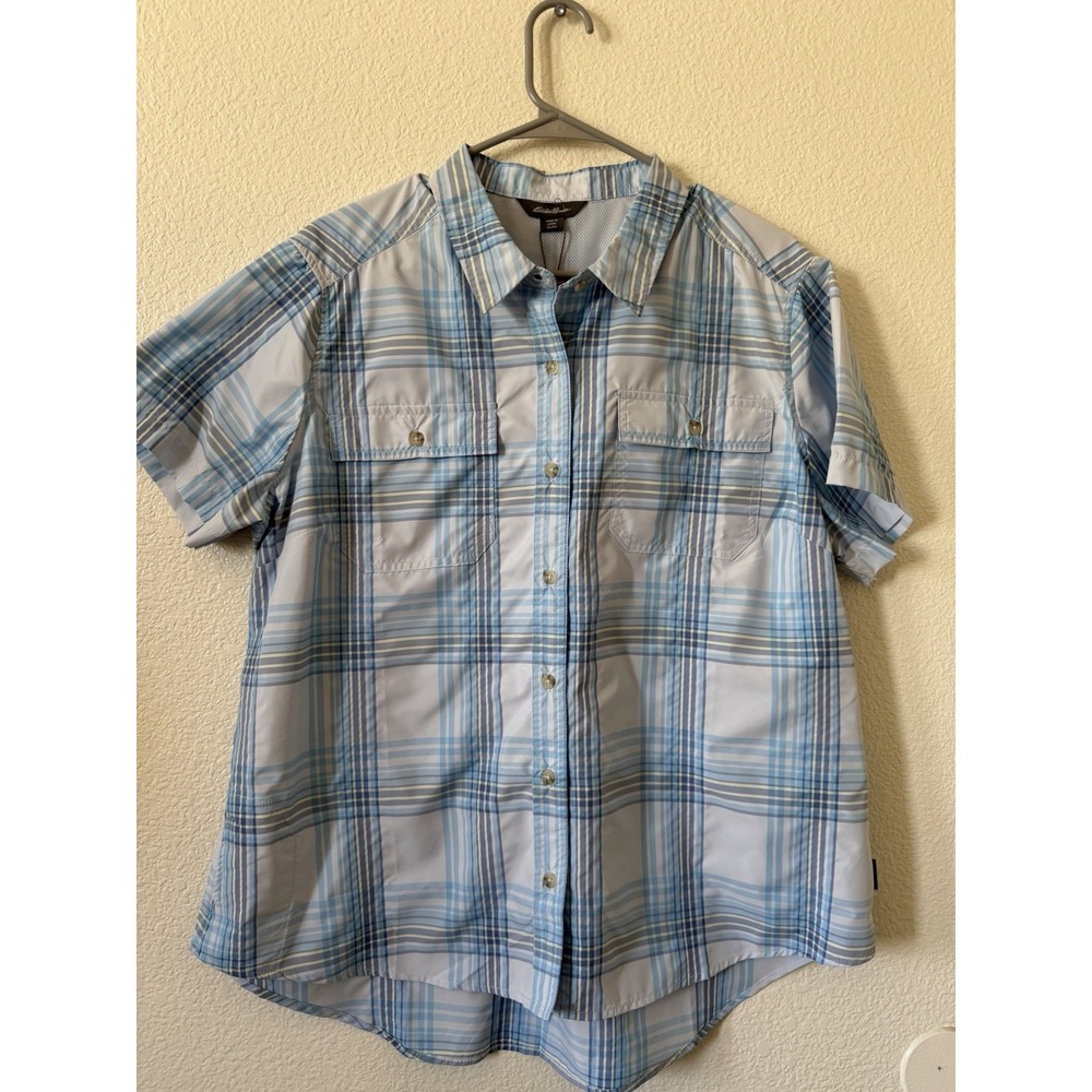 Eddie Bauerโ Women's Shirt XL Plaid Short Sleeve UPF 50 Hiking Outdoor Camping - Picture 2 of 14
